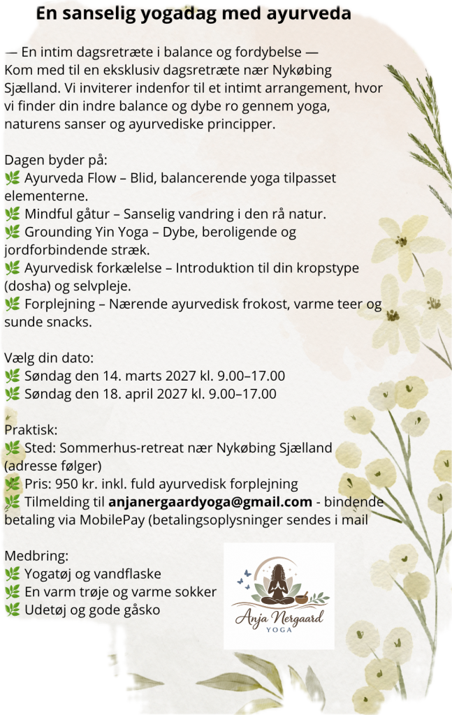 Flyer for Yoga og Ayurveda i marts og april 2027